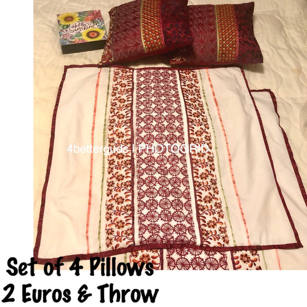 Embroidered Raspberry Floral Set 4 - Euros & Throw - Picture 14 of 14